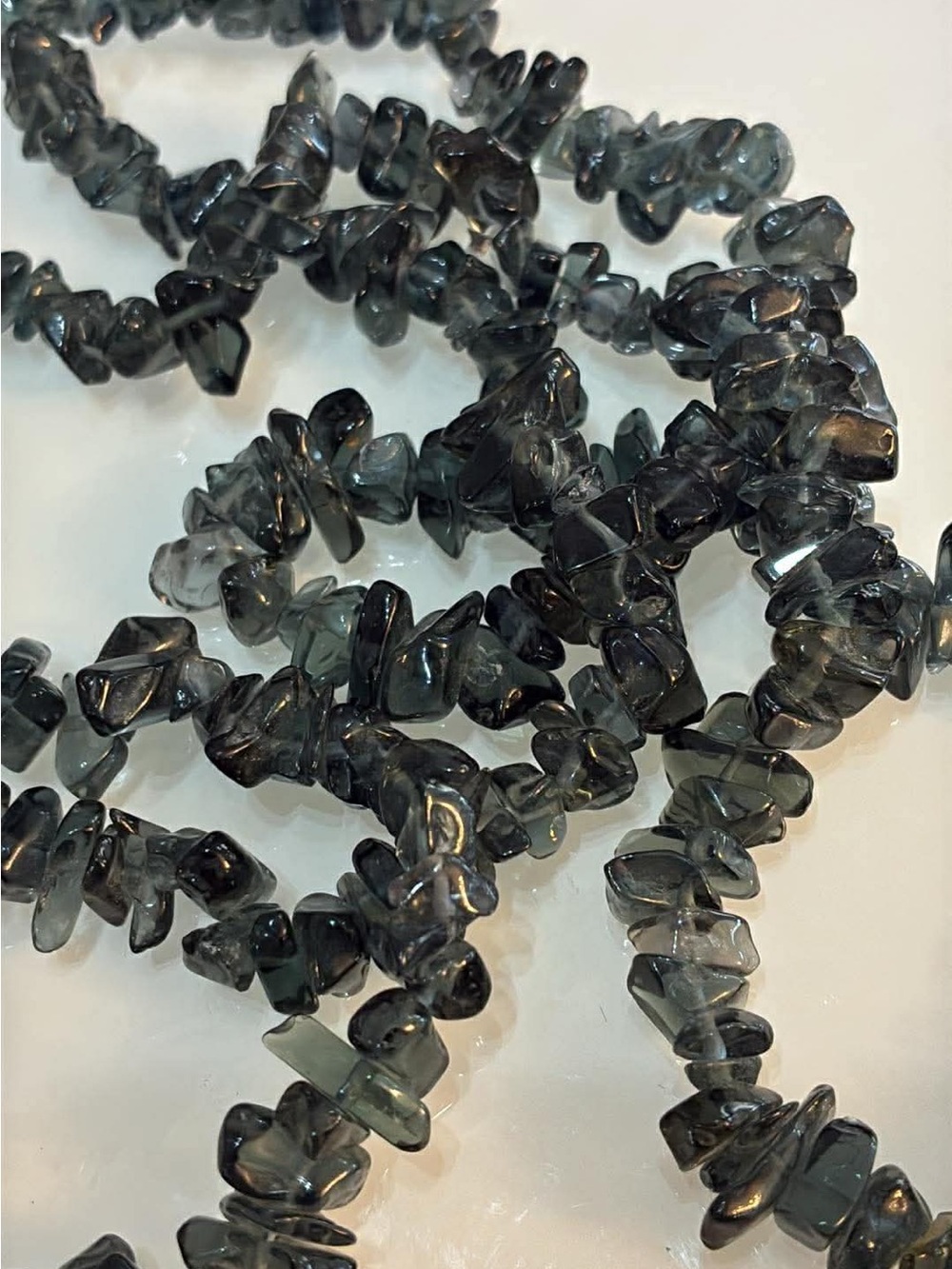 Smoky Quartz Chip Bead Necklace — Translucent Gray Strands